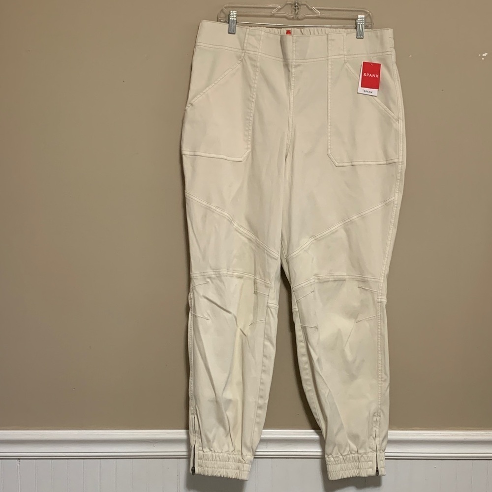 SPANX Women Stretch Twill Pull-on
Elastic Waist Beige SZ 2X Cargo Jogger Pants